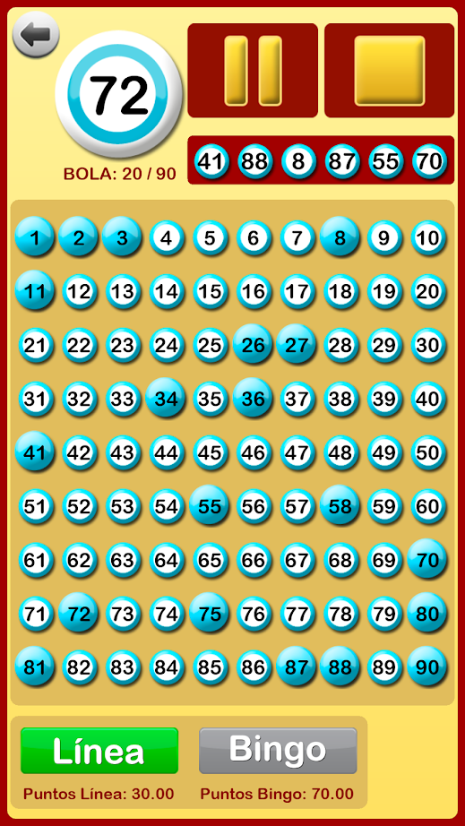 Aplicación bingo en casa